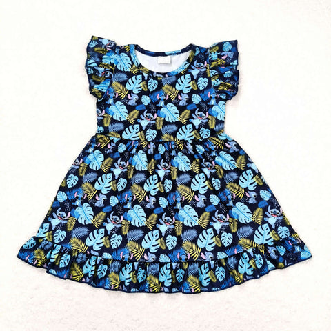 GSD0863  baby girl clothes blue cartoon girl summer dress