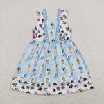 GSD0864 baby girl clothes blue cartoon dog girl summer dress