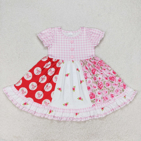 GSD0887 toddler clothes rose gingham baby girl summer dress