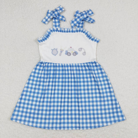 GSD0905   toddler clothes police gingham baby girl summer dress