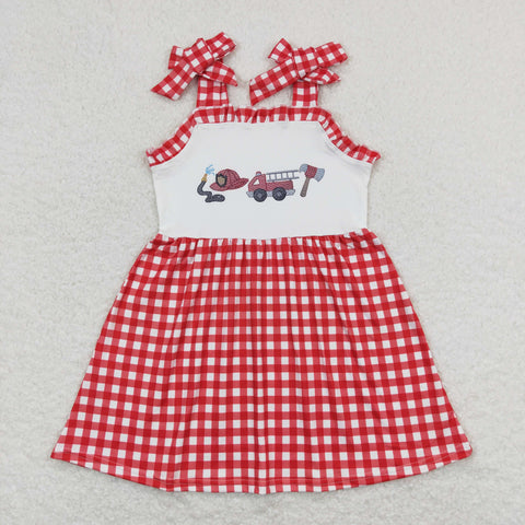 GSD0906 toddler clothes firemen gingham baby girl summer dress