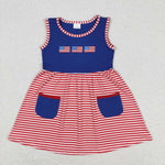 GSD0930  toddler clothes embroidery 4th of July patriotic baby girl summer dress