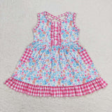 GSD0950   toddler clothes floral gingham baby girl summer dress