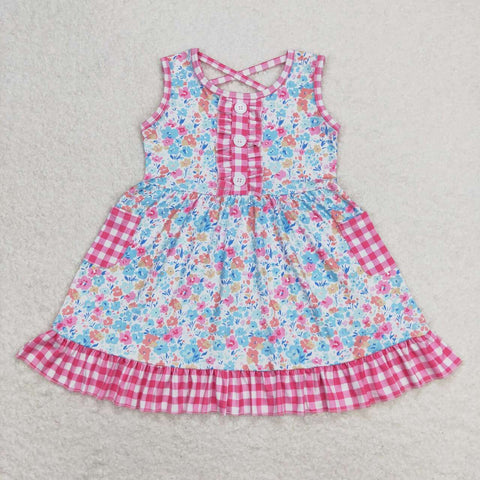 GSD0950   toddler clothes floral gingham baby girl summer dress