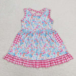 GSD0950   toddler clothes floral gingham baby girl summer dress