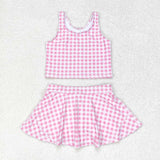 GSD0992   baby girl clothes pink gingham toddler girl summer outfits