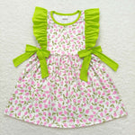 GSD1036   toddler clothes green floral baby girl summer dress