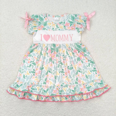 GSD1092 toddler clothes I love mommy green floral baby girl summer dress