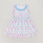 GSD1102 toddler clothes blue floral baby girl summer dress