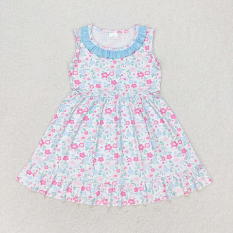 GSD1102 toddler clothes blue floral baby girl summer dress