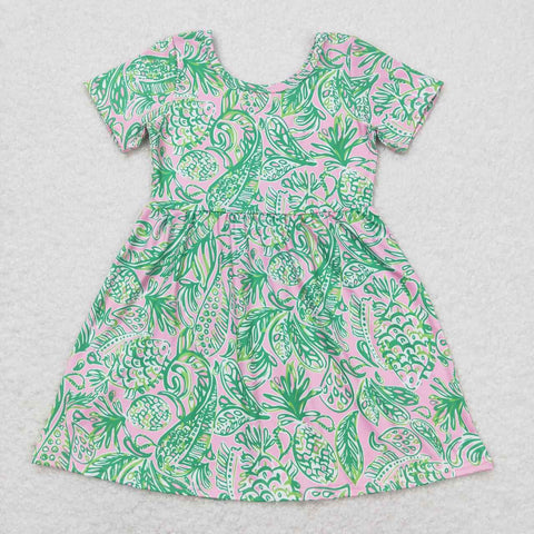 GSD1113 toddler clothes green painting baby girl summer dress