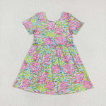 GSD1118 toddler clothes green painting baby girl summer dress