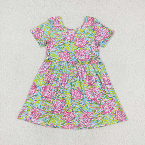 GSD1118 toddler clothes green painting baby girl summer dress