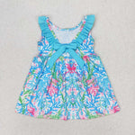 GSD1138   toddler clothes blue seaweed baby girl summer dress