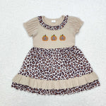 GSD1347   toddler girl clothes embroidered  pumpkin girl halloween dress