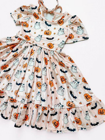 GSD1375 pre-order toddler girl clothes boo bat girl halloween dress-2024.7.16