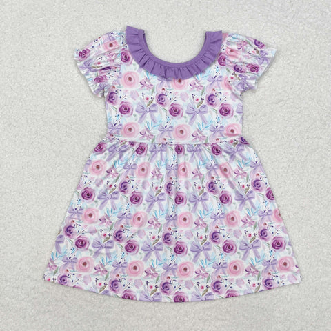 GSD1516   toddler girl clothes purple floral girl summer dress