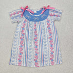 GSD1520   toddler clothes embroidery bow floral baby girl summer dress