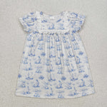 GSD1531   toddler clothes blue rabbit baby girl easter summer dress