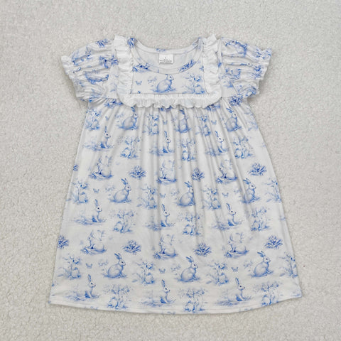 GSD1531   toddler clothes blue rabbit baby girl easter summer dress