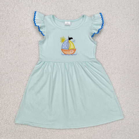 GSD1539   toddler clothes embroidery sailboat baby girl summer dress