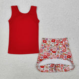 GSD1598  baby girl clothes red floral toddler girl summer outfit yoga clothes