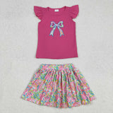 GSD1688  baby girl clothes  embroidery bows toddler girl summer outfit
