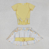 GSD1716   baby girl clothes embroidery yellow floral toddler girl summer outfit