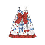 GSD1866 pre-order toddler clothes bows baby girl 4th of July Patriotic summer dress-2025.1.28