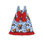 GSD1906 pre-order toddler clothes highland cattle girl 4th of July Patriotic summer dress-2025.2.3