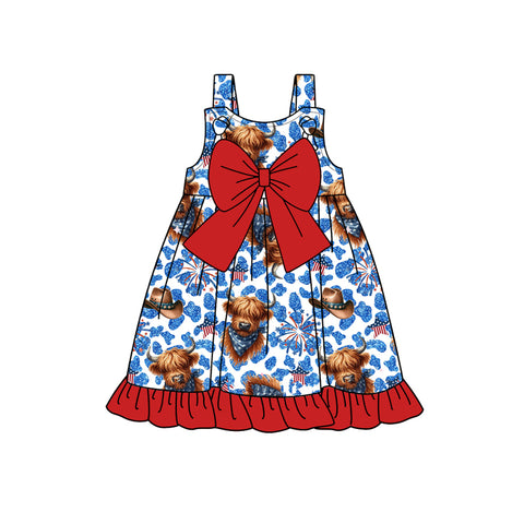 GSD1906 pre-order toddler clothes highland cattle girl 4th of July Patriotic summer dress-2025.2.3