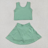 GSD1984   toddler girl clothes green girl summer set yoga clothes