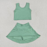 GSD1984   toddler girl clothes green girl summer set yoga clothes