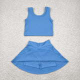 GSD1985   toddler girl clothes blue girl summer set yoga clothes