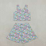 GSD1988  toddler girl clothes flower girl summer set yoga clothes