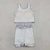 GSD1988  toddler girl clothes flower girl summer set yoga clothes