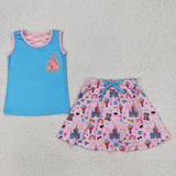 GSD2072  toddler clothes castle girl summer short skirt set