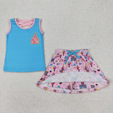 GSD2072  toddler clothes castle girl summer short skirt set