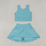 GSD2096  toddler girl clothes  blue girl summer set yoga clothes