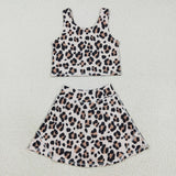 GSD2327   toddler girl clothes leopard print girl summer set yoga clothes