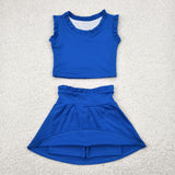 GSD2391   toddler girl clothes blue girl summer skirt set yoga clothes