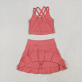 GSD2436 toddler girl clothes coral girl summer set yoga clothes