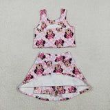 GSD2460   toddler girl clothes cartoon mouse girl summer set yoga clothes