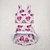 GSD2460   toddler girl clothes cartoon mouse girl summer set yoga clothes