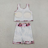 GSD2460   toddler girl clothes cartoon mouse girl summer set yoga clothes