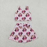 GSD2460   toddler girl clothes cartoon mouse girl summer set yoga clothes