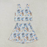 GSD2469  toddler girl clothes cartoon dog girl summer set yoga clothes