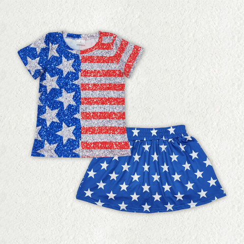 GSD2548 toddler clothes star girl summer 4th of July Patriotic short skirt set