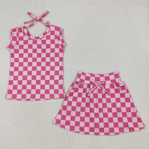 GSD2584   toddler girl clothes pink gingham girl summer dress short skirt