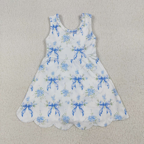 GSD2587 toddler girl clothes blue bows girl summer dress yoga clothes